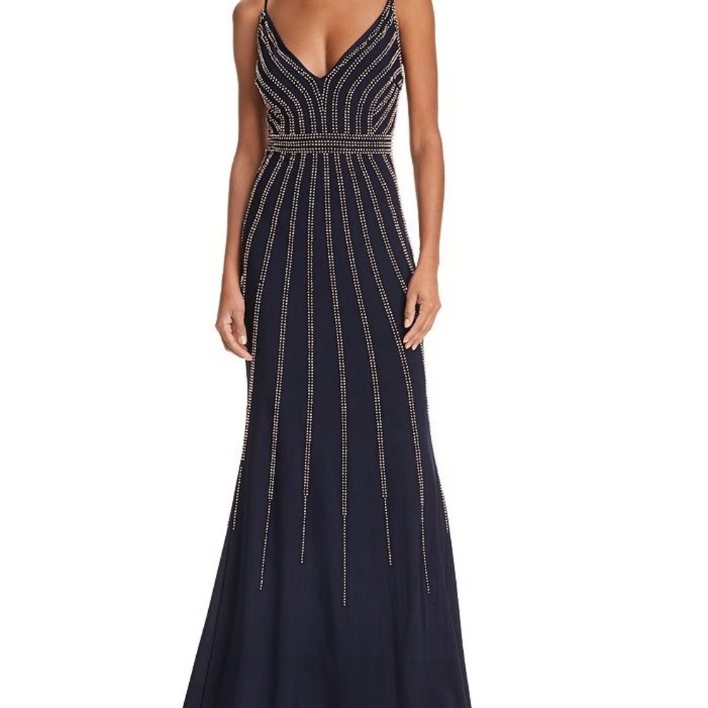 Avery G Black Sleeveless Spaghetti Strap Trumpet Gown